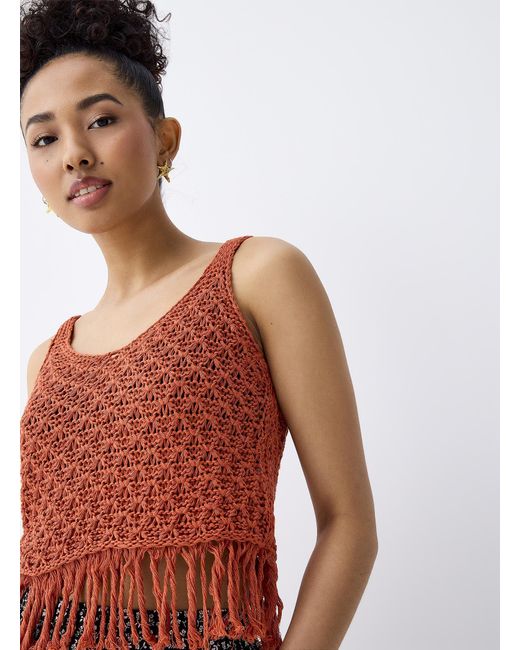 Twik White Fringed Openwork Knit Cami