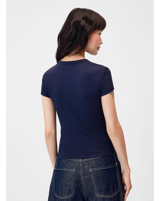 Twik Blue Solid Fitted Ribbed T