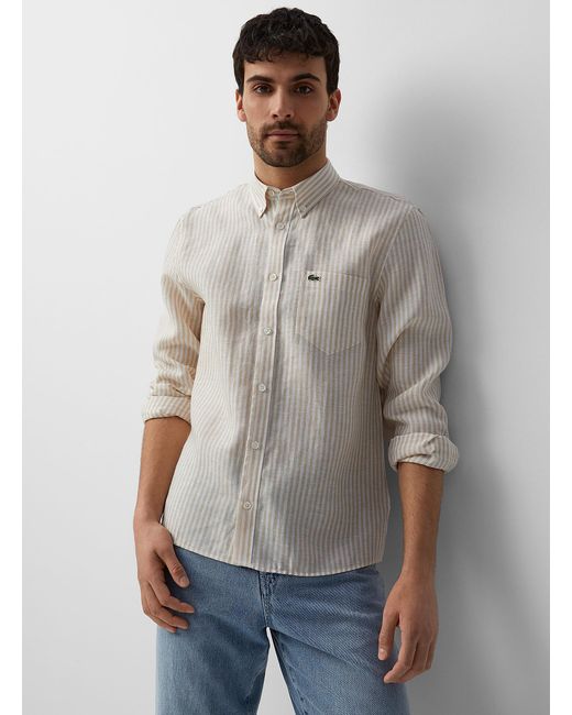 Lacoste Gray Pure Linen Vertical Stripe Shirt for men