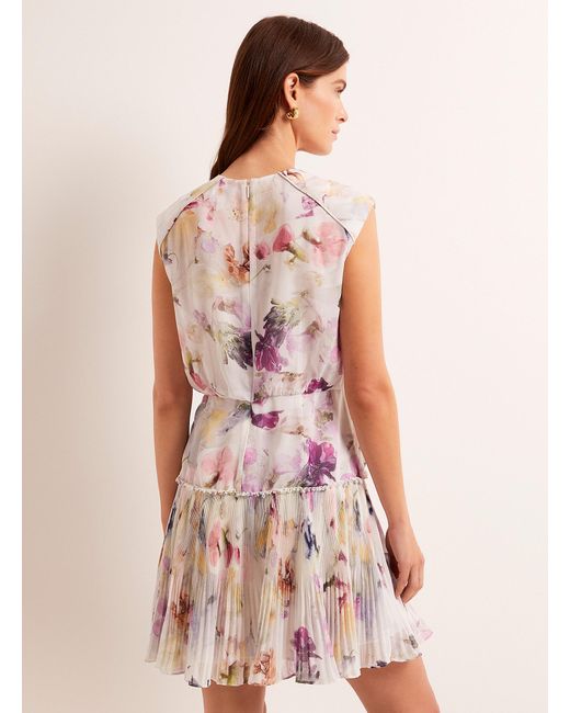 Ted Baker Pink Saintly Watercolour Blooms Pleated Dress