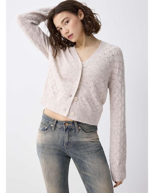 Twik Gray Plush Pointelle Knit Cardigan