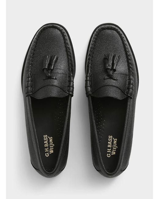 G.H.BASS Black Weejuns Lennox Pebbled Leather Tassel Loafers Men for men