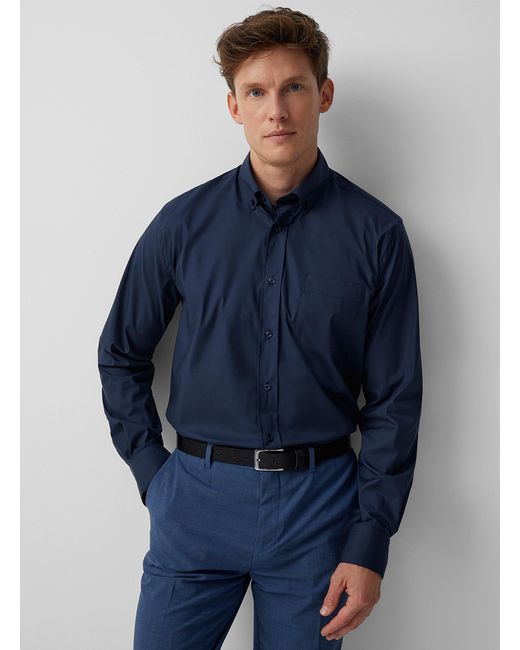 Le 31 Blue Solid Stretch Shirt Comfort Fit for men
