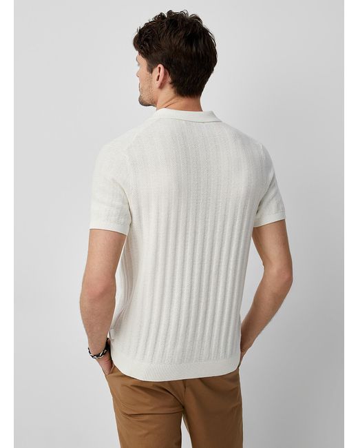 Michael Kors White Piqué Stripe Knit Shirt for men