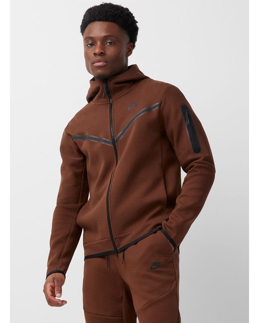Nike Tech Fleece Zipped Hoodie in Brown for Men | Lyst