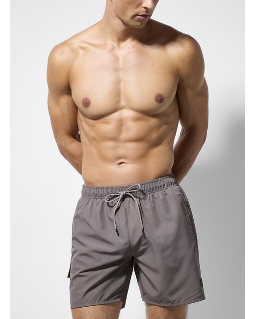 Boss Gray Patch Pocket Solid Swim Trunk for men