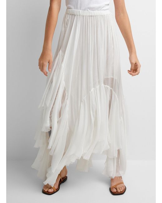Free People White One Clover Ivory Tiered Maxi Skirt