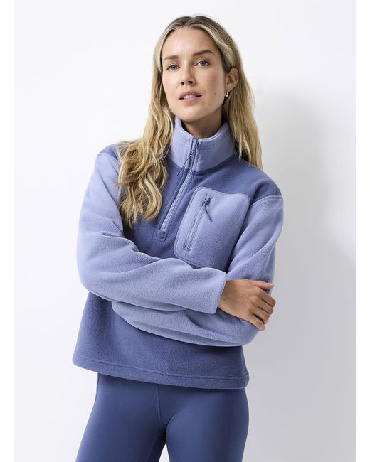 I.FIV5 Blue Patch Pocket Mock Neck Polar Fleece Sweater