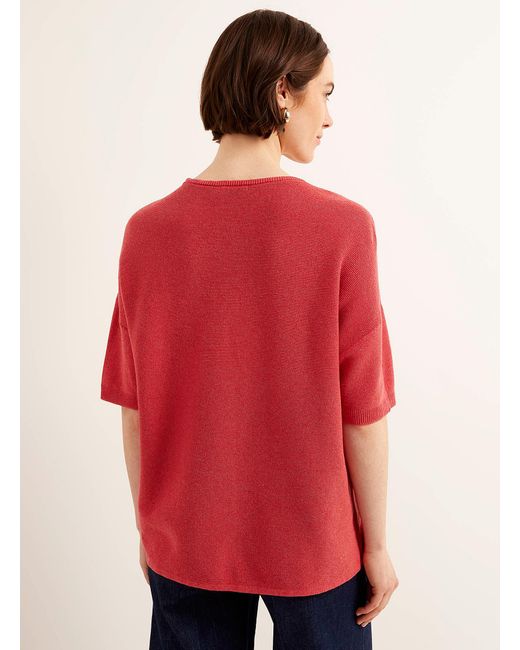 Fransa Red Embossed Seam Loose Sweater