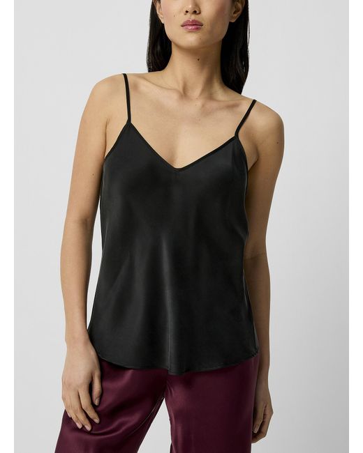 SILK LAUNDRY Black Draped Finish Pure Silk Cami