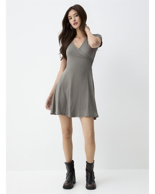 Twik Gray Ribbed Crossover Neckline Dress