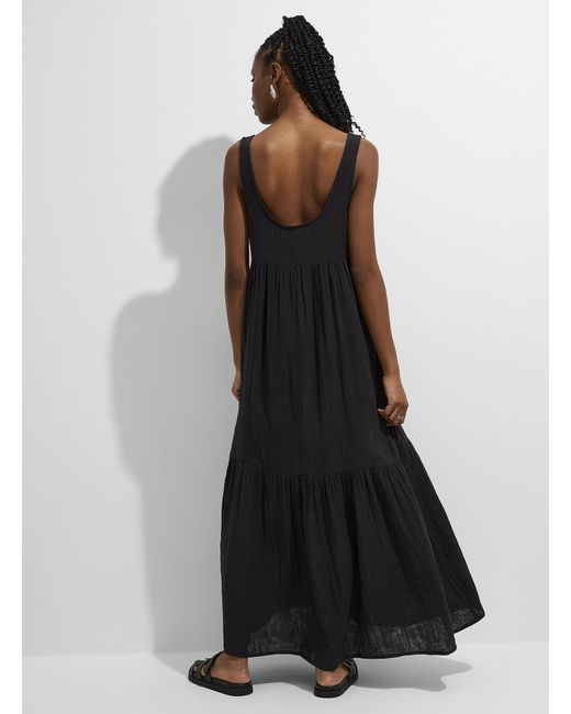 High Neck Cami Gauze Maxi Dress in Black