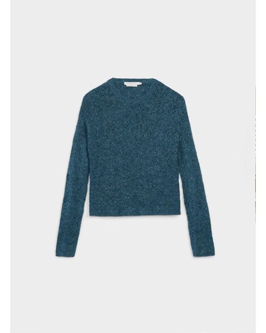Contemporaine Blue Touch Of Wool Openwork Fuzzy Sweater