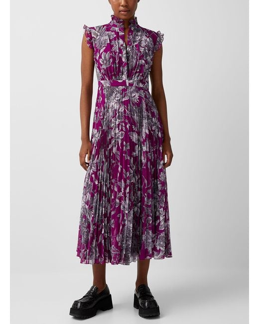 Erdem Purple Roisin Fine Pleated Dress