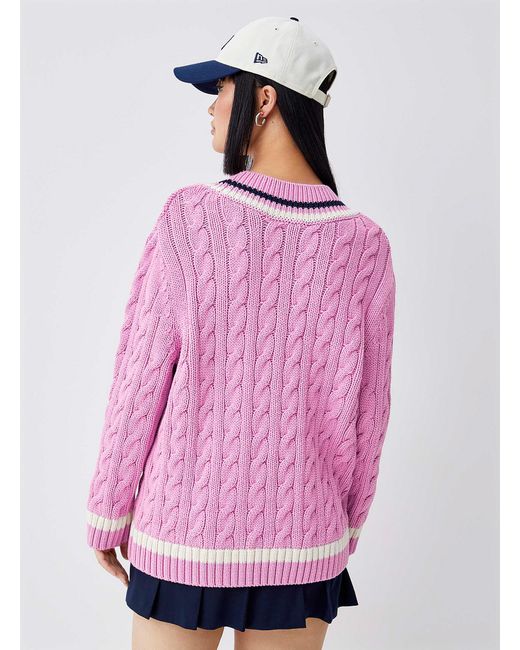 Lacoste Pink Striped Cables Sweater