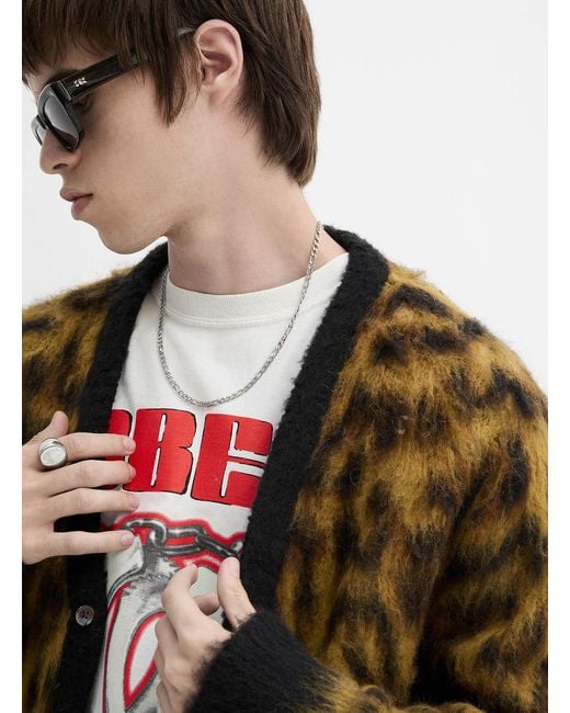 Obey Black Leopard Fuzzy Cardigan for men