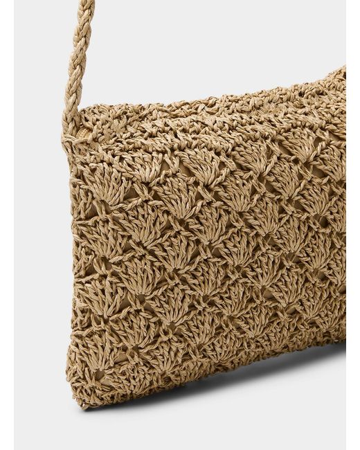 Simon's White Openwork Pattern Straw Rectangular Crossbody Bag