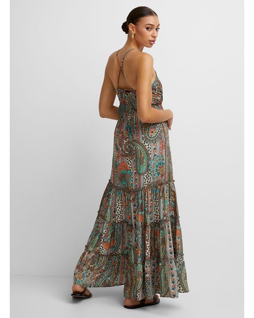 Icône Multicolor Floral Paisley Tiered Maxi Dress
