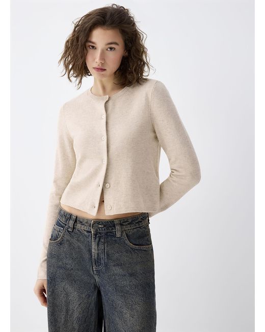 Twik Natural Boxy Rounded Neck Cardigan