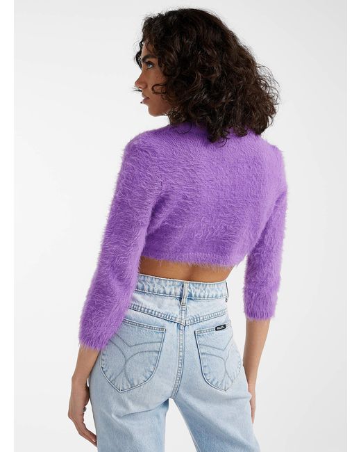 Vero Moda Fuzzy Knit Cropped Cardigan in Purple | Lyst