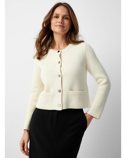 Theory White Wool And Cashmere Cropped Cardigan