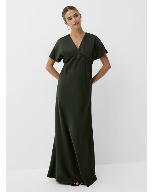 Icône Multicolor V-neck Double-face Satin Maxi Dress (women, Green, Medium)