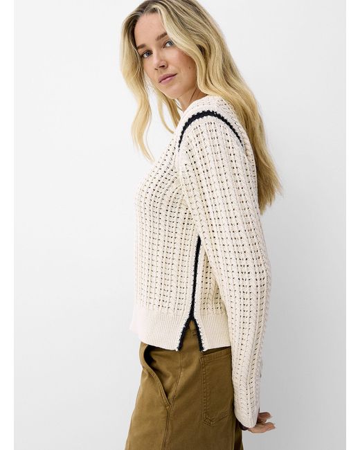 Part Two Natural Contrasting Stitching Openwork Sweater