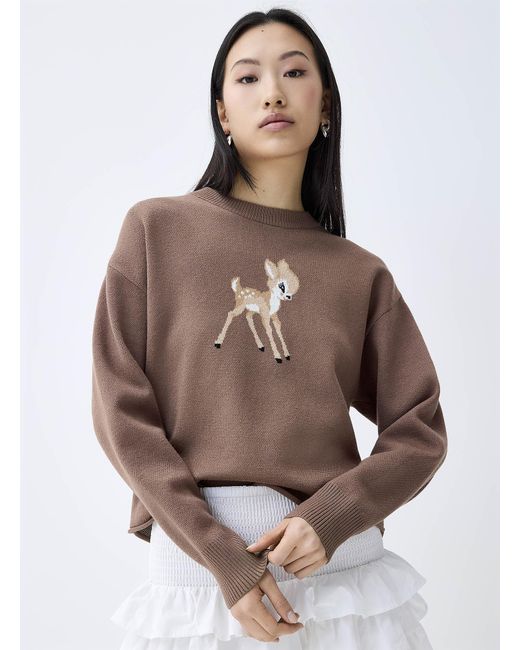 Twik Brown Patterned Rolled Hem Sweater