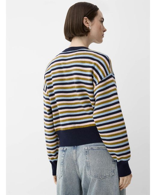 FRNCH Blue Touch Of Wool Colourful Stripes Cardigan
