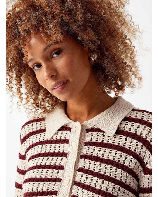 Part Two White Striped Buttoned Openwork Cardigan