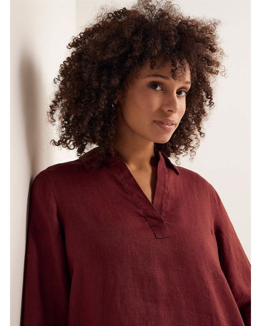 Contemporaine Red Organic Linen Shirtdress