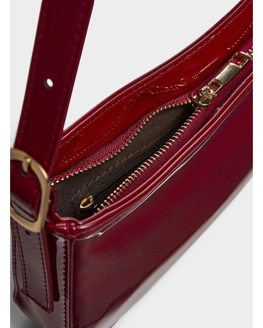 Simon's Red Rectangular Faux Patent Leather Shoulder Bag