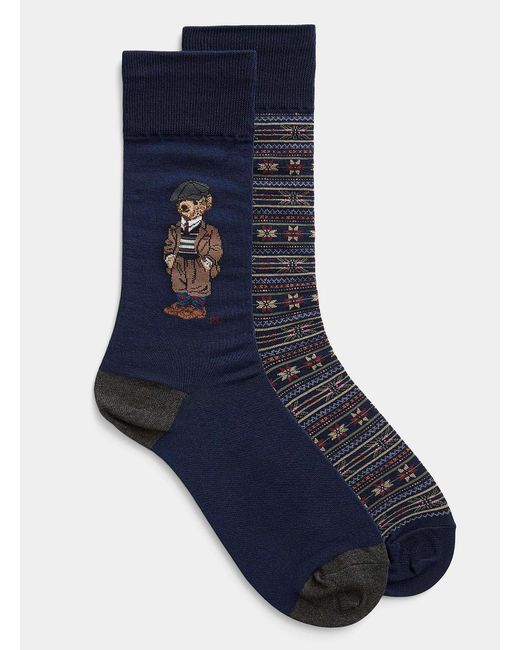 Polo Ralph Lauren Cotton Preppy Teddy Bear Socks 2 in Patterned Blue ...