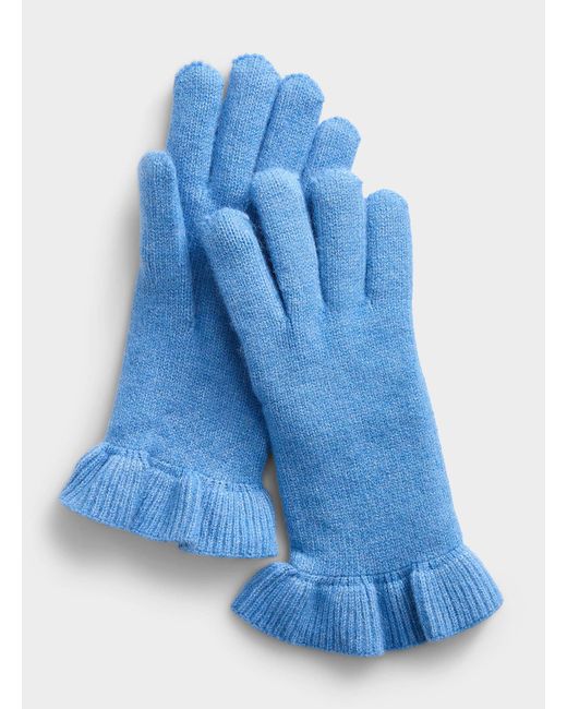 Simon's Blue Ruffle Trim Solid Gloves