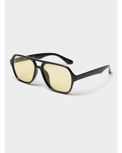Simon's Black Juno Rectangular Aviator Sunglasses