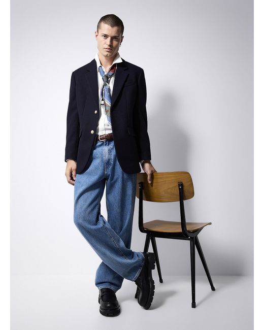 DUNST Blue Golden Button Felted Blazer for men
