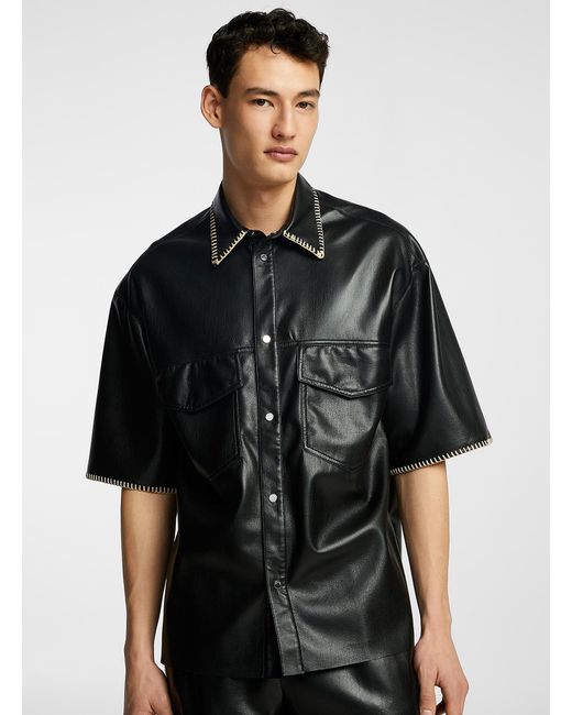 Nanushka Black Mance Overcast Leather Shirt for men