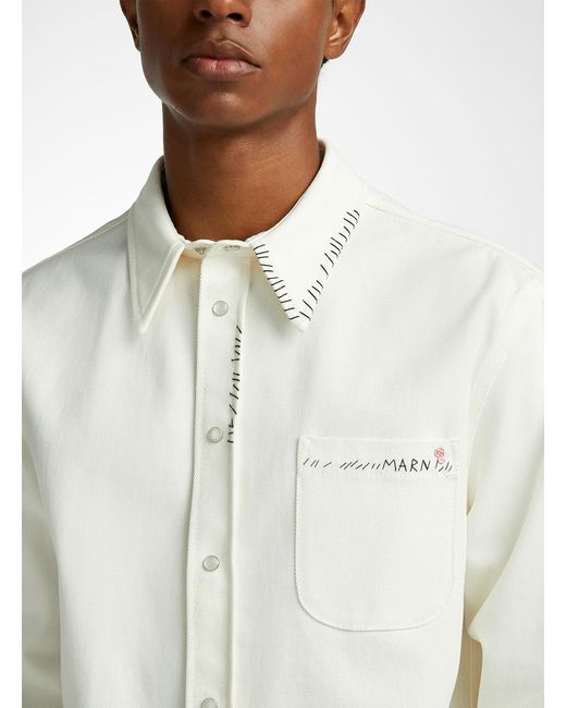 Marni Accent Stitching White Denim Overshirt for men
