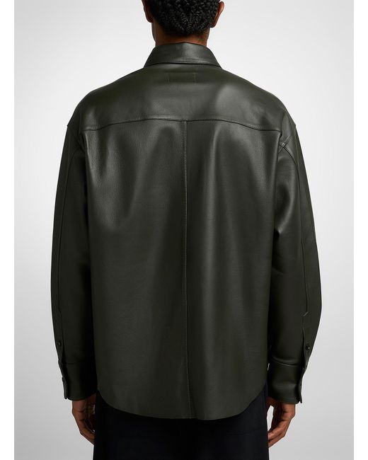 AMI Black Embossed Logo Leather Overshirt for men