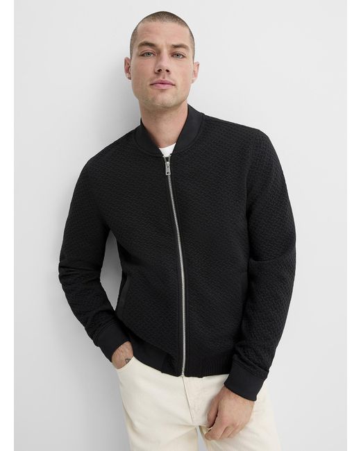 Le 31 Black Embossed Geo Bomber Jacket for men