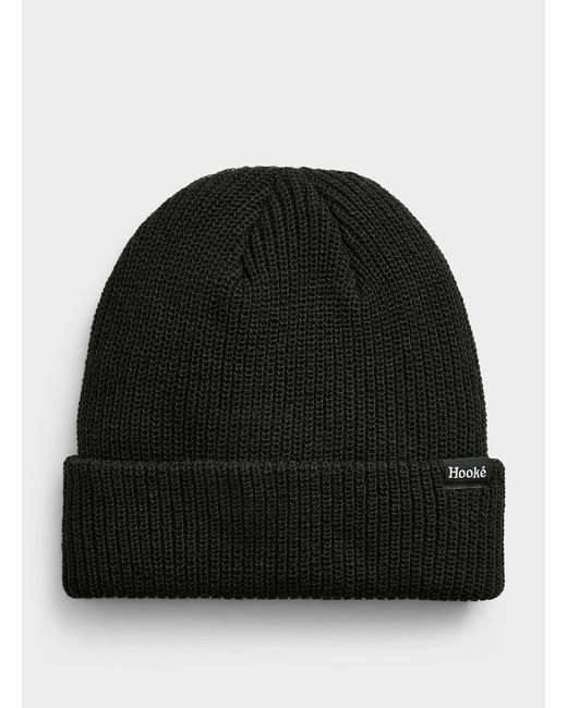 Hooké Black Solid Cuffed Ribbed Tuque for men