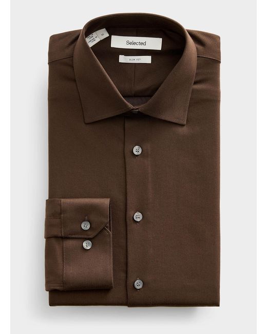 SELECTED Brown Solid Performance Shirt Slim Fit for men