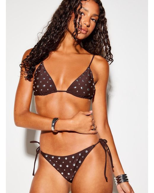 Simon's White Metallic Dot Triangle Top