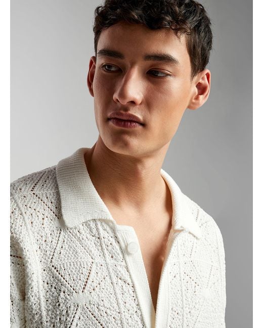 HUGO White Mosaic Crochet Shirt for men