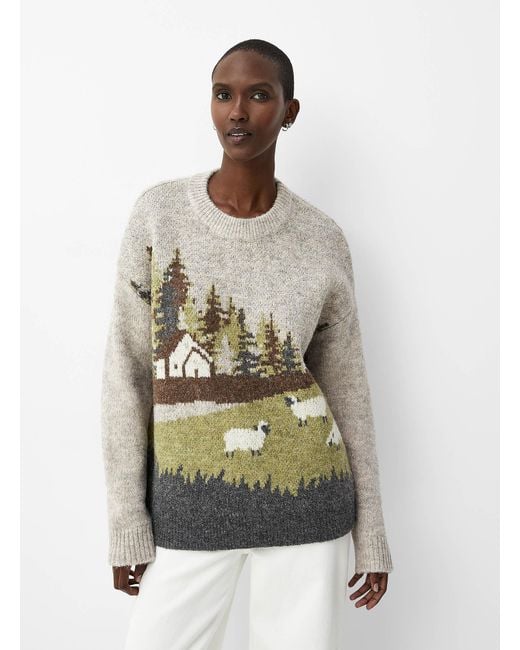 Contemporaine Multicolor Touch Of Wool Landscape Jacquard Sweater