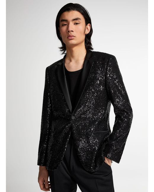 HUGO Black Sequined Tuxedo Jacket Slim Fit for men