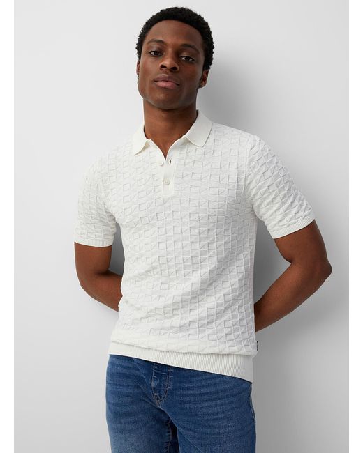 Only & Sons White Geometric Embossed Knit Polo for men
