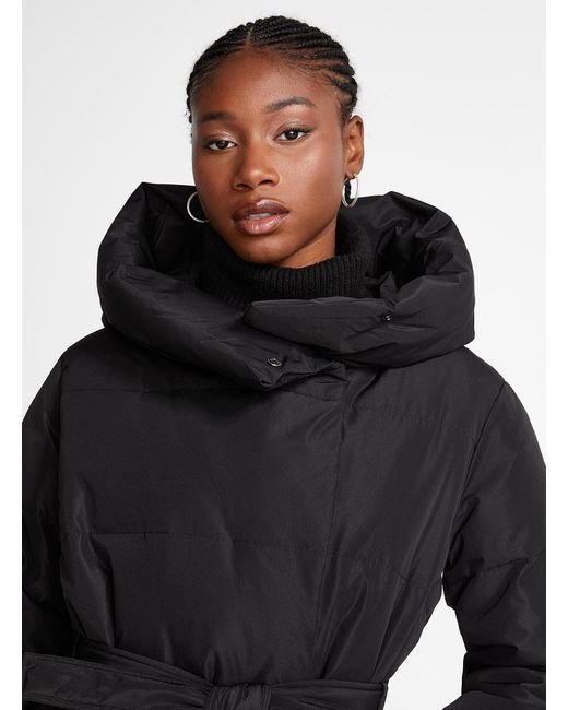 Vero Moda Hood Collar Belted Puffer Jacket in Black | Lyst