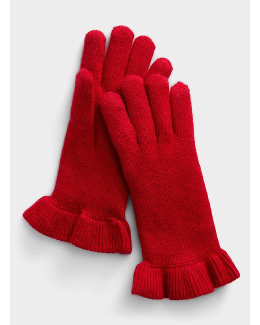 Simon's Red Ruffle Trim Solid Gloves