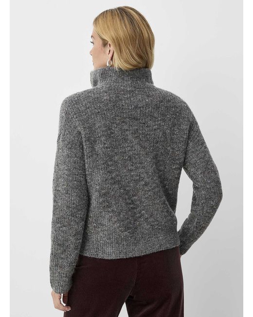 Contemporaine Gray Zippered Collar Colourful Weave Sweater